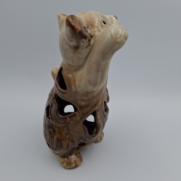 MCM Ceramic Cat Figurine Collectible Artist Handmade 7" Tall Brown Hollow Beging - Picture 7 of 10